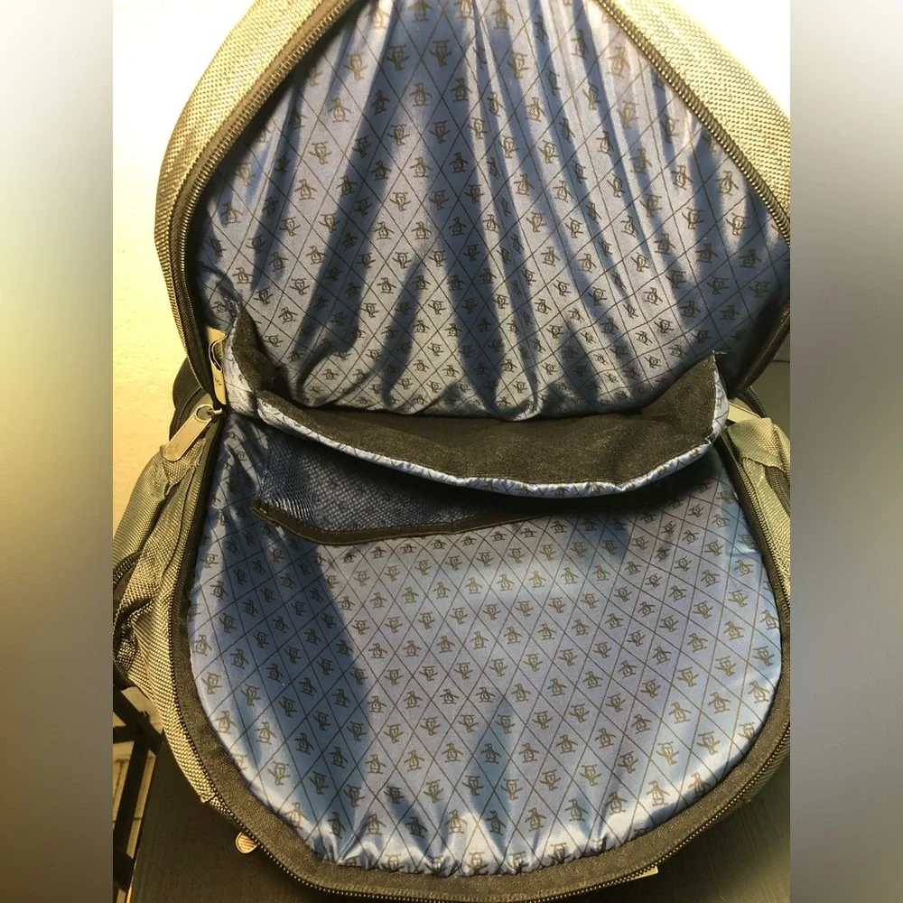 Original Penguin Gray and Black Men's Backpack with Multiple Pockets
